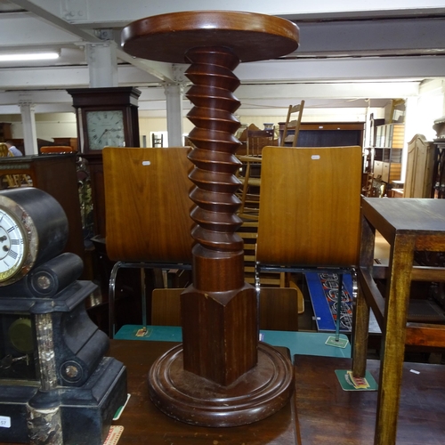 2155 - A French oak and elm spiral turned column, H81cm, and a mahogany and elm spiral turned column, H75cm... 