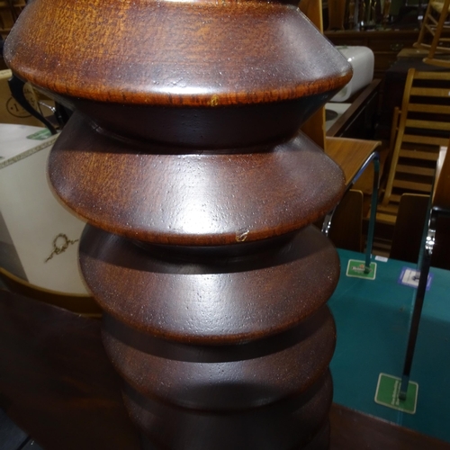 2155 - A French oak and elm spiral turned column, H81cm, and a mahogany and elm spiral turned column, H75cm... 