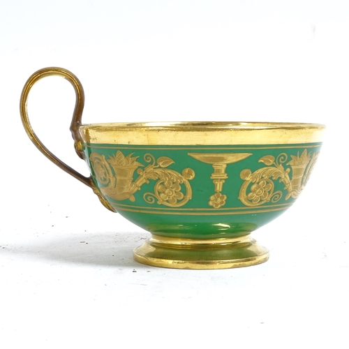 605 - SEVRES - a green ground and gilded cabinet cup and saucer, an 18th/19th century English porcelain ca... 