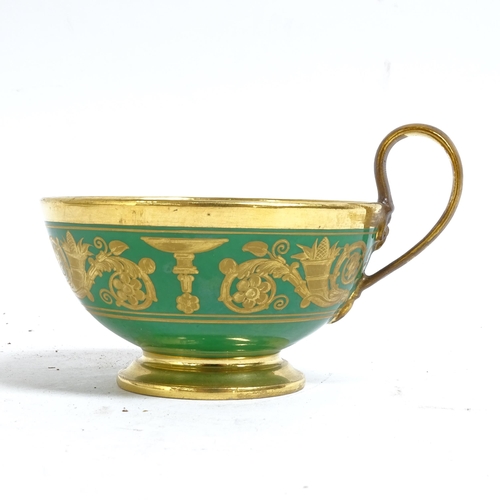 605 - SEVRES - a green ground and gilded cabinet cup and saucer, an 18th/19th century English porcelain ca... 