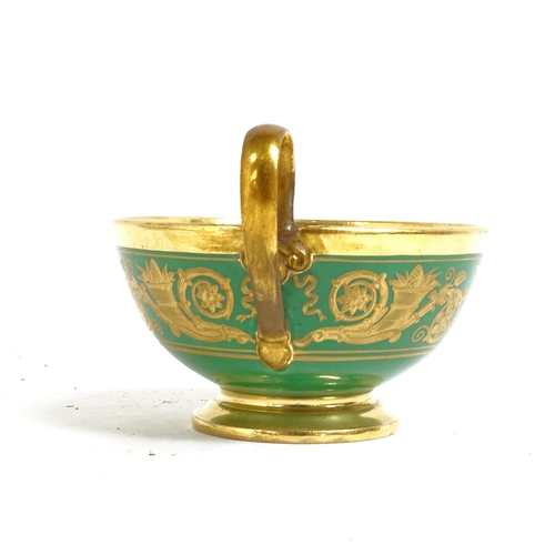 605 - SEVRES - a green ground and gilded cabinet cup and saucer, an 18th/19th century English porcelain ca... 