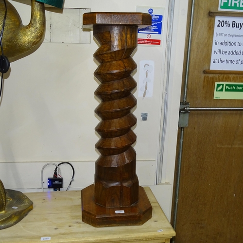 2074 - A French oak pedestal with spiral turned column, W32cm, H88cm