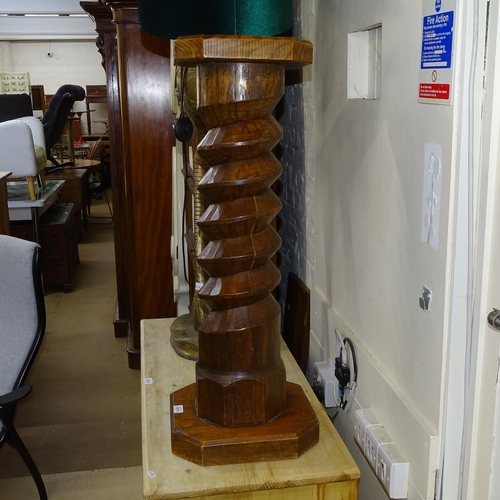 2074 - A French oak pedestal with spiral turned column, W32cm, H88cm