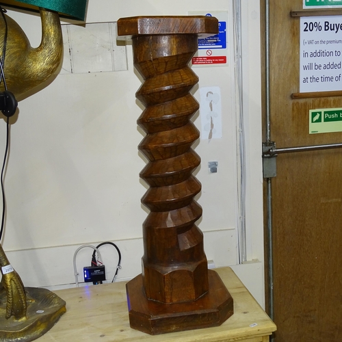 2074 - A French oak pedestal with spiral turned column, W32cm, H88cm