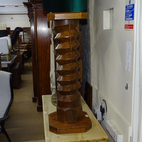 2074 - A French oak pedestal with spiral turned column, W32cm, H88cm