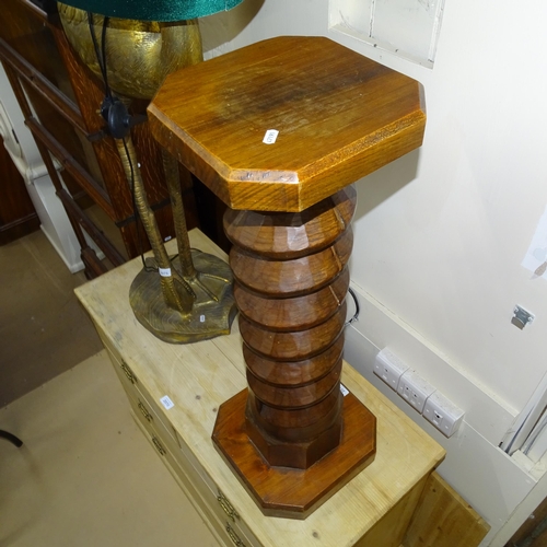 2074 - A French oak pedestal with spiral turned column, W32cm, H88cm