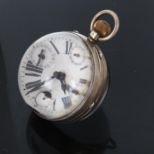 62 - A 19th century glass ball desk clock calendar paperweight, white enamel dial with Roman numeral hour... 