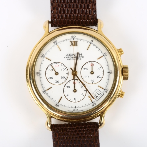 63 - ZENITH - an 18ct gold plated El Primero automatic chronograph wristwatch, ref. 20.0020.435, white di... 