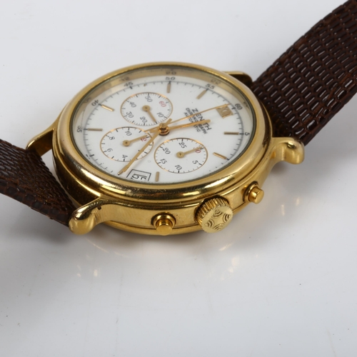 63 - ZENITH - an 18ct gold plated El Primero automatic chronograph wristwatch, ref. 20.0020.435, white di... 