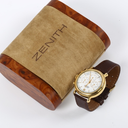 63 - ZENITH - an 18ct gold plated El Primero automatic chronograph wristwatch, ref. 20.0020.435, white di... 