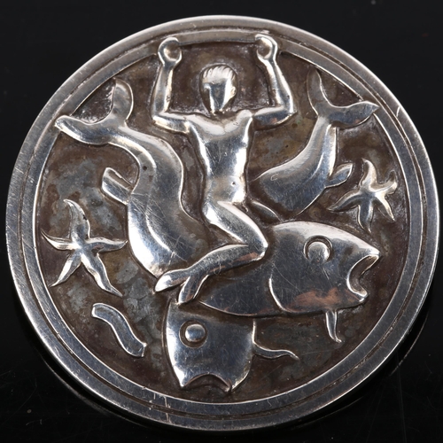 114 - GEORG JENSEN - a Danish modernist sterling silver merman brooch, designed by Arno Malinowski, model ... 