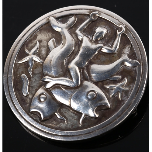 114 - GEORG JENSEN - a Danish modernist sterling silver merman brooch, designed by Arno Malinowski, model ... 