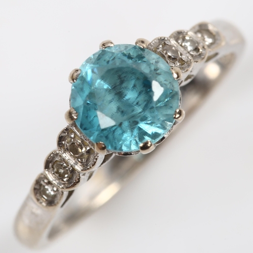 118 - An Art Deco 18ct white gold blue zircon and diamond dress ring, set with round-cut zircon and single... 