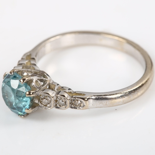 118 - An Art Deco 18ct white gold blue zircon and diamond dress ring, set with round-cut zircon and single... 