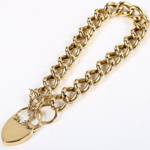 130 - A 9ct gold hollow curb link chain bracelet, with heart padlock clasp, bracelet length 19cm, 17.9g