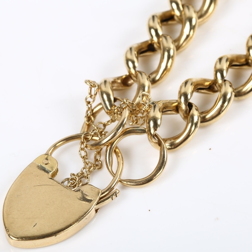 130 - A 9ct gold hollow curb link chain bracelet, with heart padlock clasp, bracelet length 19cm, 17.9g