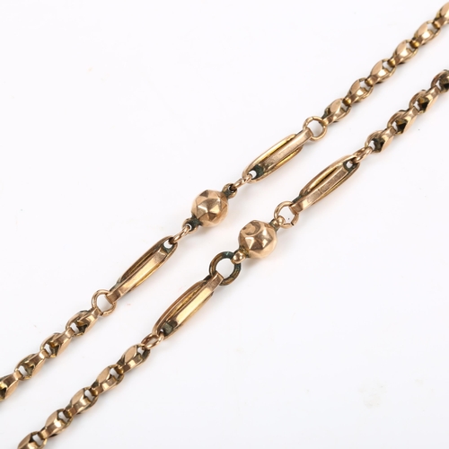 134 - An Antique 9ct rose gold fancy link chain necklace, length 62cm, 13.3g