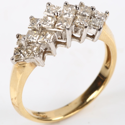 138 - A 14ct gold diamond geometric half hoop ring, set with Princess-cut diamonds, total diamond content ... 