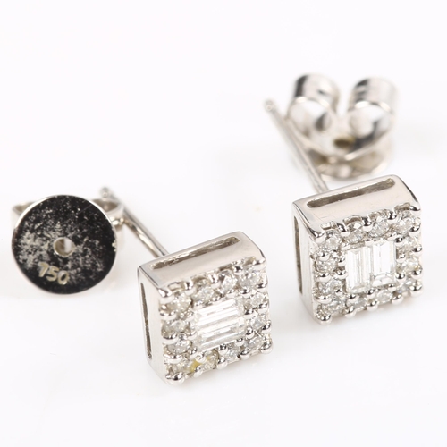 139 - A pair of 18ct white gold diamond cluster earrings, set with baguette and modern round brilliant-cut... 