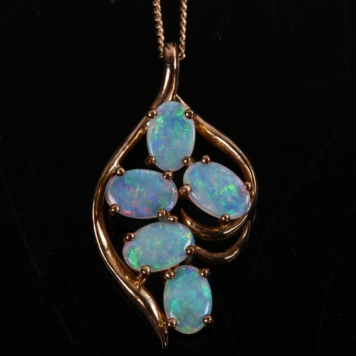 143 - A 9ct gold black opal pendant necklace, on 9ct fine curb link chain, pendant height 26.1mm, chain le... 