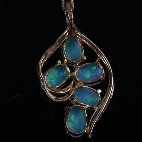 143 - A 9ct gold black opal pendant necklace, on 9ct fine curb link chain, pendant height 26.1mm, chain le... 