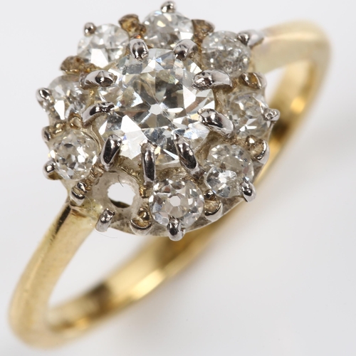 154 - An 18ct gold diamond cluster ring, set with old European-cut diamonds, total diamond content approx ... 