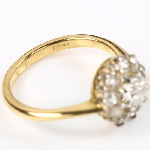 154 - An 18ct gold diamond cluster ring, set with old European-cut diamonds, total diamond content approx ... 