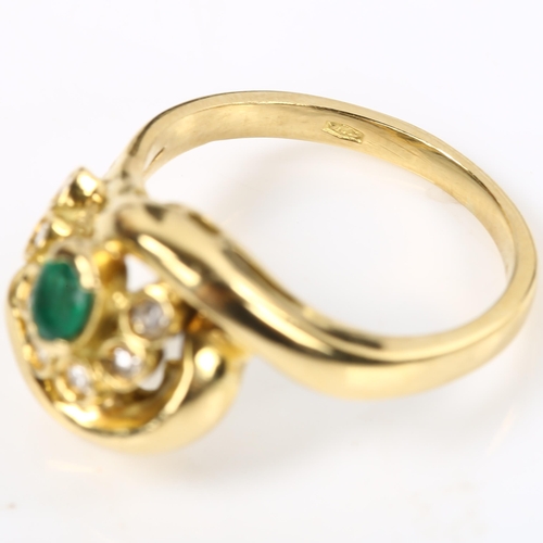 160 - An 18ct gold emerald and diamond dress ring, set with oval mixed-cut emerald and single-cut diamonds... 