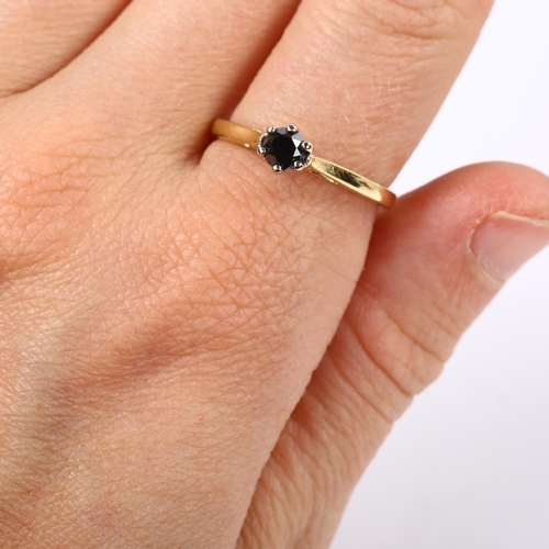 161 - An 18ct gold 0.25ct solitaire black diamond ring, size Q, 3.1g