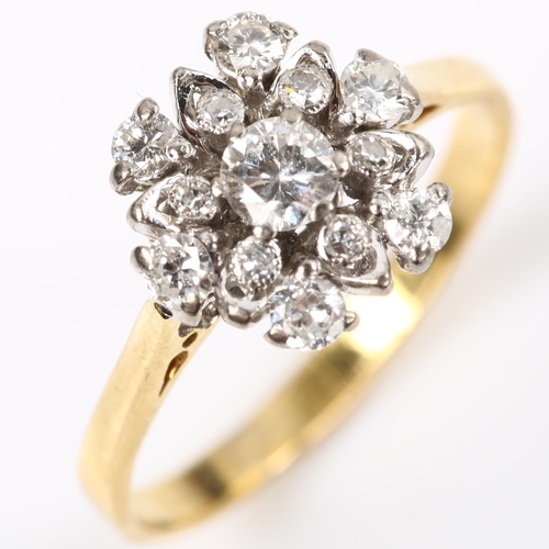 163 - An 18ct gold diamond cluster flowerhead ring, set with modern round brilliant and single-cut diamond... 