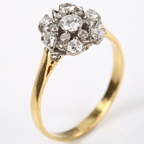 163 - An 18ct gold diamond cluster flowerhead ring, set with modern round brilliant and single-cut diamond... 