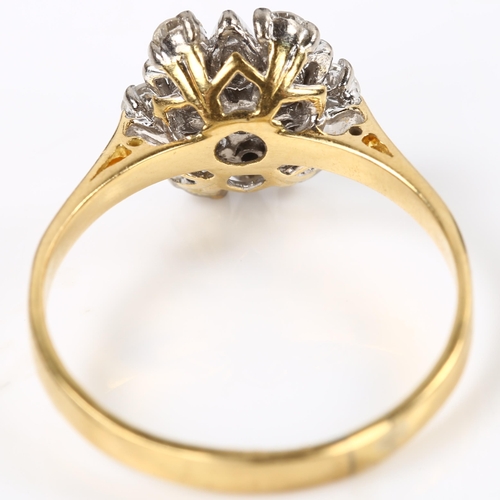 163 - An 18ct gold diamond cluster flowerhead ring, set with modern round brilliant and single-cut diamond... 