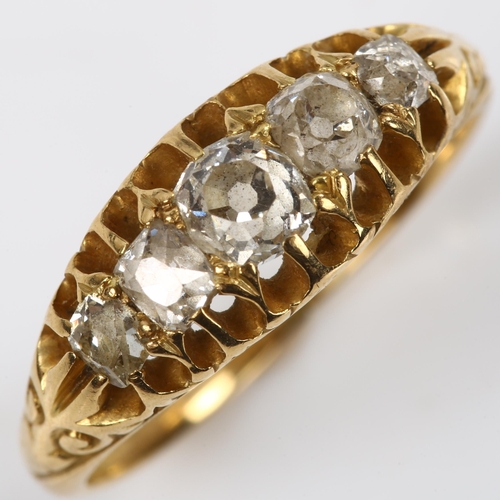 170 - An early 20th century 18ct gold graduated five stone diamond half hoop ring, set with old-cut diamon... 