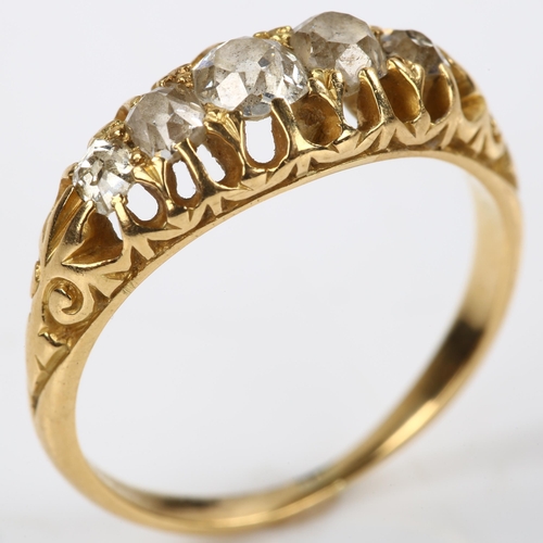 170 - An early 20th century 18ct gold graduated five stone diamond half hoop ring, set with old-cut diamon... 