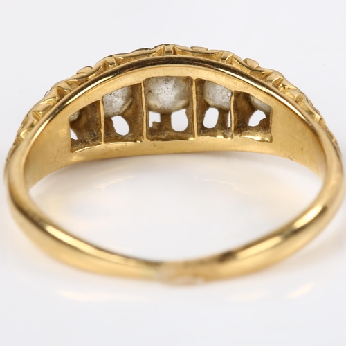 170 - An early 20th century 18ct gold graduated five stone diamond half hoop ring, set with old-cut diamon... 