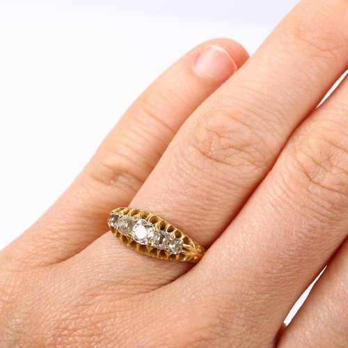 170 - An early 20th century 18ct gold graduated five stone diamond half hoop ring, set with old-cut diamon... 