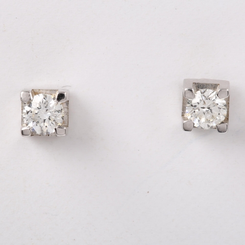 171 - A pair of 18ct white gold 0.5ct solitaire diamond earrings, prong set with modern round brilliant-cu... 