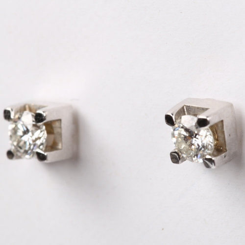 171 - A pair of 18ct white gold 0.5ct solitaire diamond earrings, prong set with modern round brilliant-cu... 