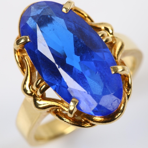 172 - A late 20th century 18ct gold blue synthetic quartz dress ring, setting height 18.4mm, size K, 6.5g