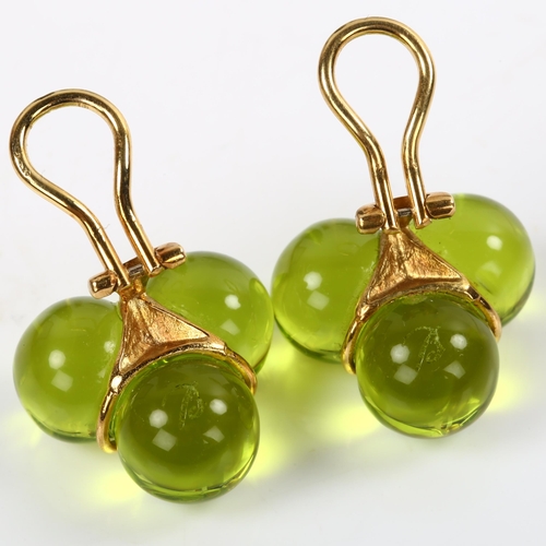 185 - BACCARAT - a pair of 18ct gold green crystal clip earrings, etched signature, earring height 17mm, 1... 