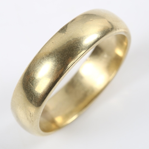 193 - An unmarked gold wedding band ring, tests as 9ct, band width 6.7mm, size Z+, 12.2g