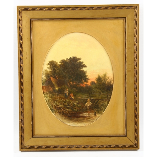 2015 - Walter Williams, 19th century oval oil on canvas, rural scene, signed with monogram, image 20cm x 15... 