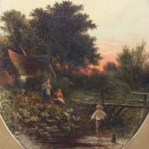 2015 - Walter Williams, 19th century oval oil on canvas, rural scene, signed with monogram, image 20cm x 15... 