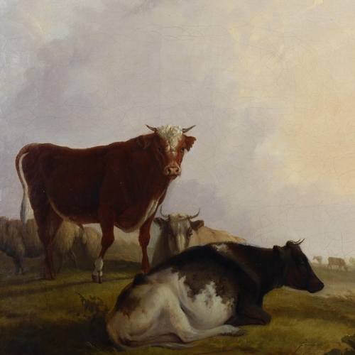 2016 - Circle of Thomas Sidney Cooper, 19th century oil on canvas, cattle and sheep in a misty landscape, i... 