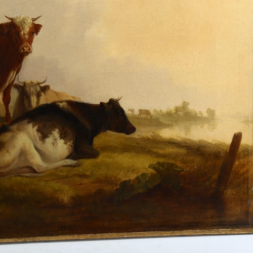 2016 - Circle of Thomas Sidney Cooper, 19th century oil on canvas, cattle and sheep in a misty landscape, i... 