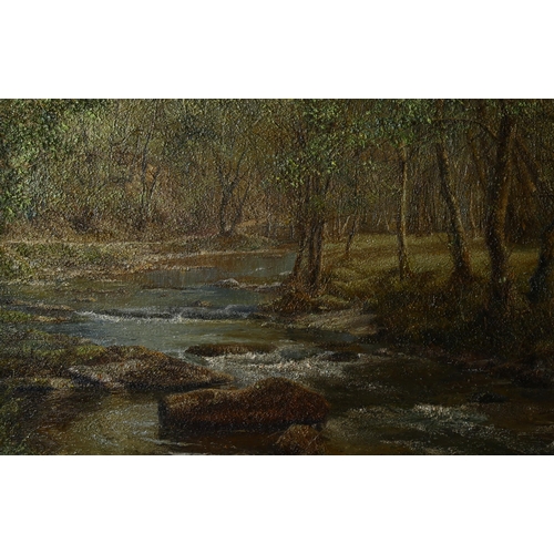 2018 - Eric Roberts, mid-20th century oil on canvas, late spring - River Walkham, 36cm x 53cm, framed