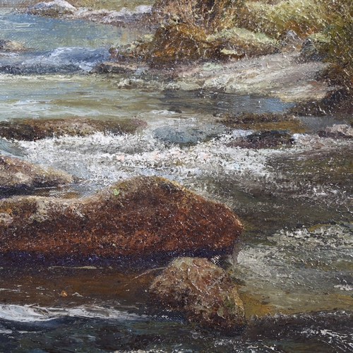 2018 - Eric Roberts, mid-20th century oil on canvas, late spring - River Walkham, 36cm x 53cm, framed