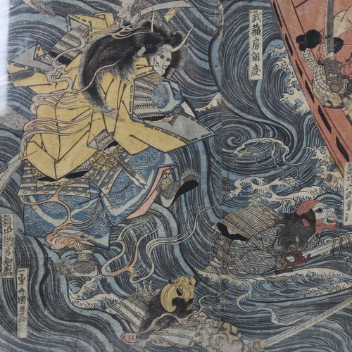 2021 - Kuniyoshi, 19th century Japanese woodblock print, Samurai Warriors, text inscription, image 35cm x 7... 