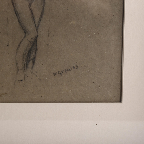 2032 - Walter Greaves (1846 - 1930), charcoal on paper, female nude, signed, 32cm x 23cm, framed