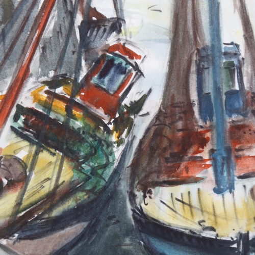 2033 - L'Eclair, mid-20th century watercolour, harbour scene, signed, 33cm x 25cm, framed